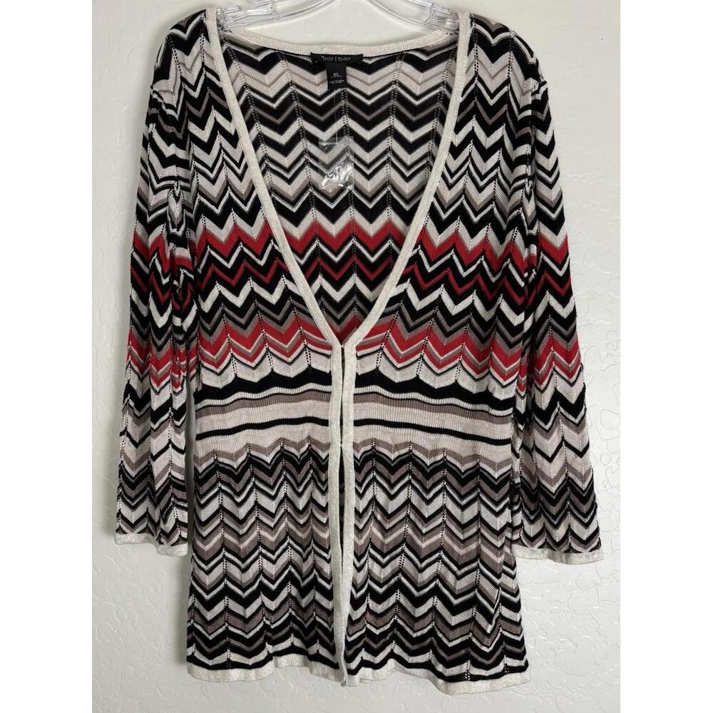 White House Black Market Chevron Zigzag Cardigan Red Black XL 1514